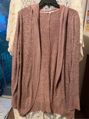 Greyson Heathered Mauve Hooded Open-Front Cardigan
